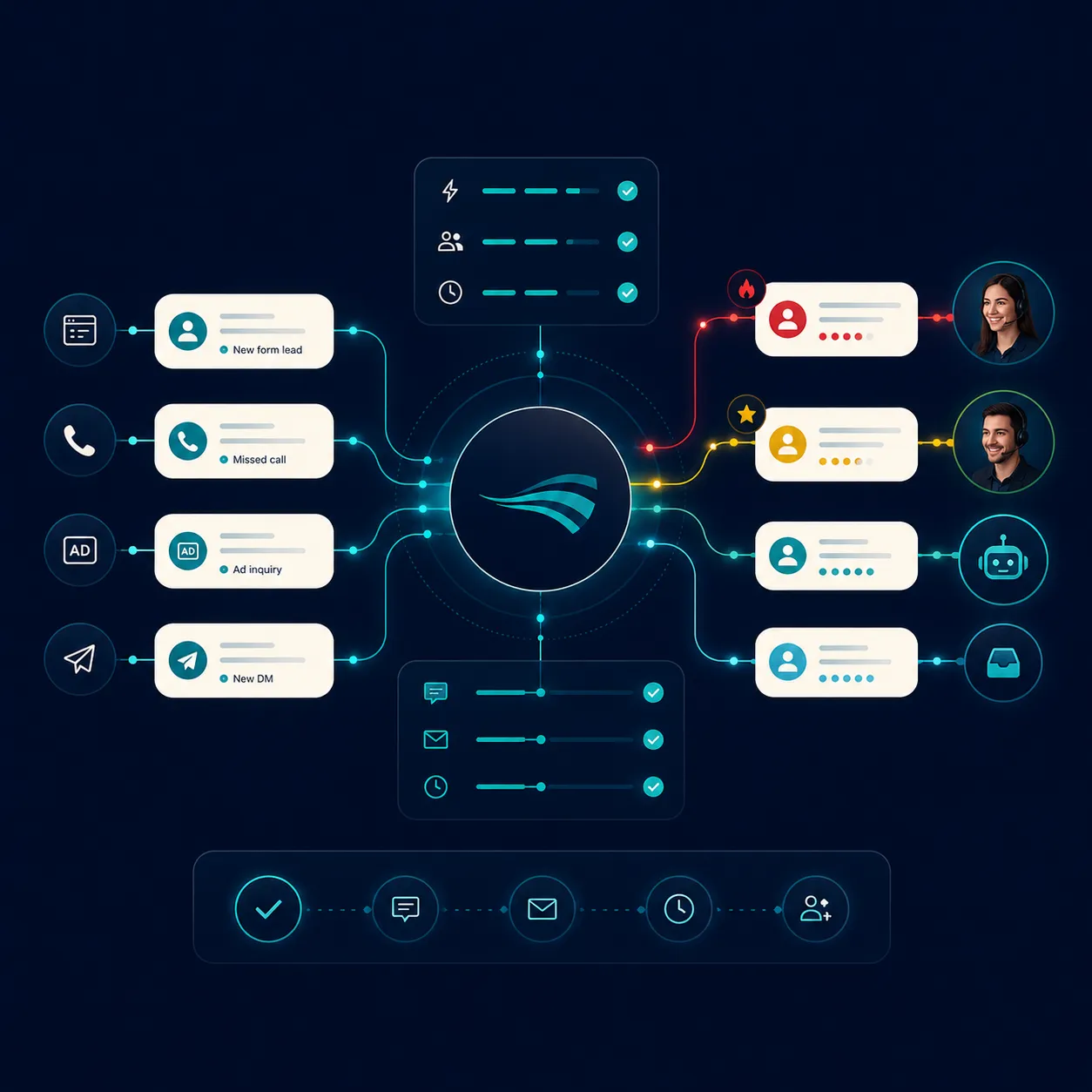 Abstract diagram of connected workflow nodes
